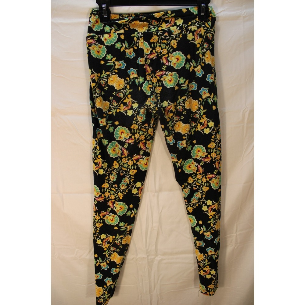 Lularoe Leggings Women One Size Black Yellow‎ Flowers